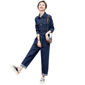 牛仔连体裤女2025春夏新款韩版时尚高腰宽松休闲显瘦工装连衣裤潮图片