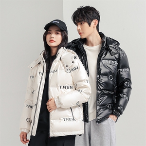 新款时尚潮牌亮面压花短款外套白鸭绒羽绒服无影墙情侣R9002P100图片