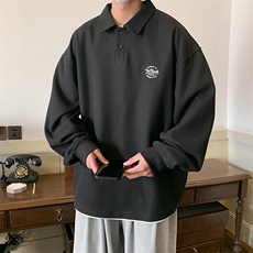 秋季男休闲卫衣华夫格POLO衫长袖T恤字母绣花外套A071-OPL01-P45，男装T恤，电商A071