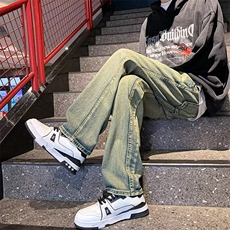 DWH60-P52牛仔裤男秋冬宽松潮流高街重磅阔腿裤子侧直筒工装裤，男装牛仔裤，星座603-2