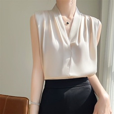 西装内搭小衫女2025夏无袖上衣仿真丝缎面吊带背心西服打底衬衫，女装衬衫，羊特美羊绒