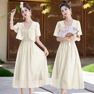 现货2024春装新款时尚潮流简约气质两件套中式盘扣高级感套装套裙图片