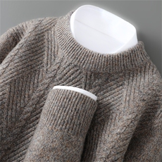 2025年秋季新款圆领条纹针织男士上衣时尚休闲通勤百搭，男装羊毛衫，琳华羊绒