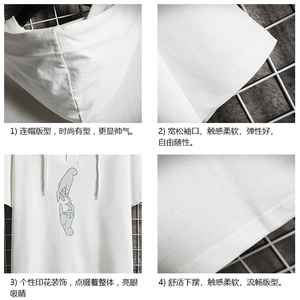 LD54147-P45 连帽短袖t恤男大码胖子带帽五分袖中袖 网格挂拍图片