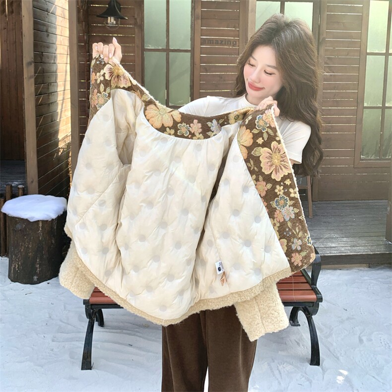 新款羊羔毛拼接羽绒服2D014-10050-P265-K398,女装短外套,2D014