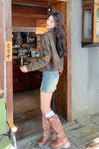 短款拉链宽松型短外套薄款翻领长袖图片