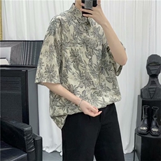 夏装印花短袖衬衫男ins港风潮牌小众设计感衬衣宽松寸衫CS31-P32，男装衬衫，星座1008