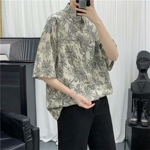 夏装印花短袖衬衫男ins港风潮牌小众设计感衬衣宽松寸衫CS31-P32图片