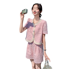 法式甜美小香风花边上衣套装女2025夏季新款宽松显瘦短裤子两件套，女装套装/套裙，2C029
