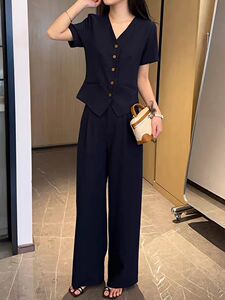 2025百搭南油亚麻休闲收腰长裤套装图片