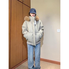 现货三防重磅硬挺boxy短款羽绒棉衣座山雕大毛毛领PU皮棉服外套冬，男装棉衣，电商A486-1