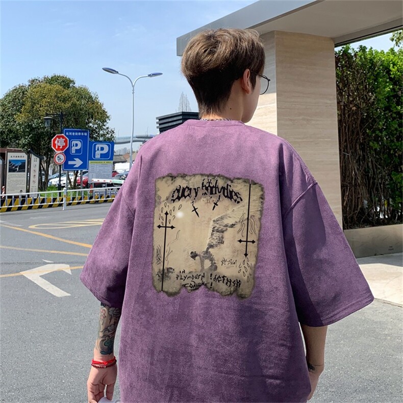 电商DSA028-DTLP2408特P19量大优供视频重磅麂皮绒短袖t恤男,男装T恤,电商A028