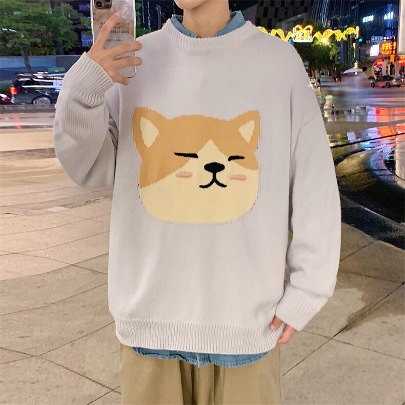 2023秋冬新款小猫图案港风男士毛衣中性针织衫毛线M301P75,男装针织衫/毛衣,电商B220