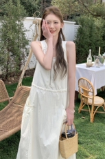 2025夏季复古小众拉链式抽绳收腰显瘦大口袋背心连衣裙女DJ6838，女装连衣裙，蝶眷