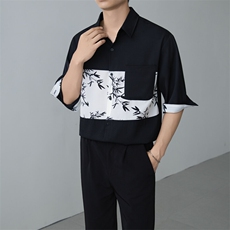 夏男x小伙立领纯色衬衫男休闲宽松风衬衣轻熟风A236-82569-P55，男装衬衫，电商A236