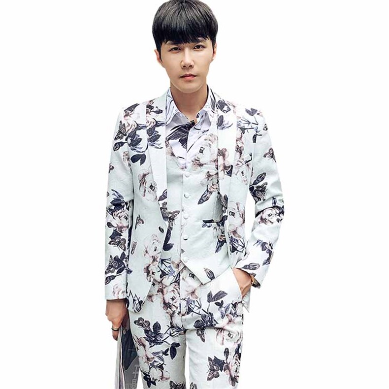 秋冬韩模款潮流个性夜店花西服套装男三件套小西装A470-TZ88,男装西服套装,电商A207