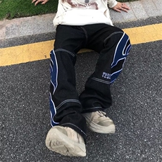 新品嘻哈日系高街休闲牛仔裤宽松阔腿直筒裤男贴布刺绣NC14P62，男装牛仔裤，星座1116-2