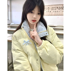 学院风甜美奶杏色蝴蝶结外套女冬季立领保暖面包服M7802，男装棉衣，星座1116A（原606A-3）