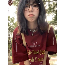 抖音得物品质240克宽松纯棉美式高街夜光反光工艺印花短袖T恤，男装T恤，电商A486-1