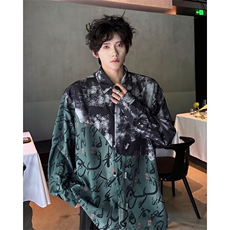 CS1152-特批38控68秋季新款新中式撞色拼接长袖冰丝衬衫大码男，男装衬衫，电商A059