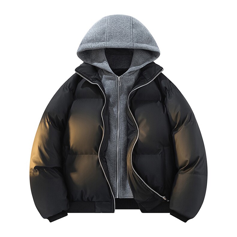 现货高品质重磅工艺美式高街假两件PU皮棉衣男女加厚棉服外套，男装棉衣，电商A486