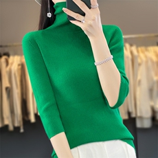 高领毛衣女中领修身显瘦纯色打底衫羊毛针织衫2024年秋季，女装羊毛衫，鹿一羊绒