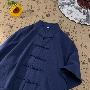 现货主推棉麻衬衫 唐装一字扣短袖T 中 风半袖男上衣CS08-P55图片