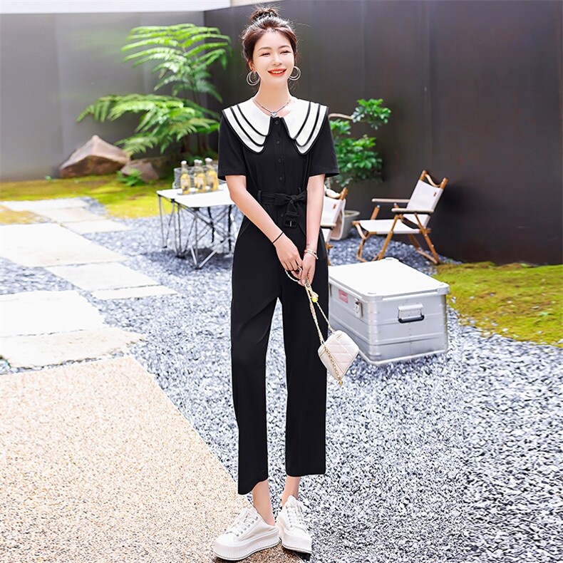 小香风高级感休闲工装连衣裤女2025夏装气质减龄娃娃领显瘦连体裤,女装连体裤,布依丽人