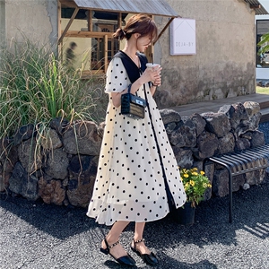 宽松慵懒风娃娃领波点连衣裙女春夏2025新款大码胖mm减龄显瘦长裙图片