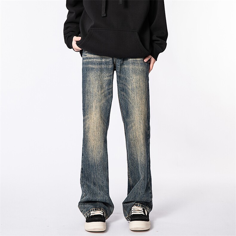 A432-1-MG522Cleanfit做旧泥染微喇叭牛仔裤，男装牛仔裤，星座518-1（原A432-1）