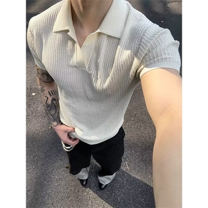 肌理感针织POLO衫男款夏季轻熟风高级感短袖美式凉感透气翻领T恤图片