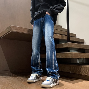 秋季美式ins高街hiphop微喇扎染牛仔裤货号K2313P55控78图片