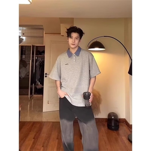 网图现货 美式宽松假两件拼接撞色短袖T505/P35图片