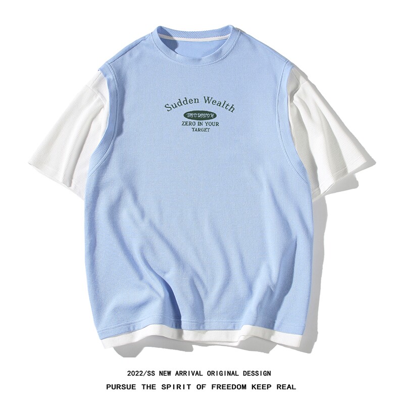 白底23夏季时尚印花短袖T恤百搭宽松潮流短裤套装TZ627P75控98,男装牛仔裤,电商A247-1