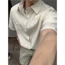 原创美式潮流复古条纹泡泡格肌理感夏季衬衫短袖男士衬衣P35，男装T恤，电商C306-1