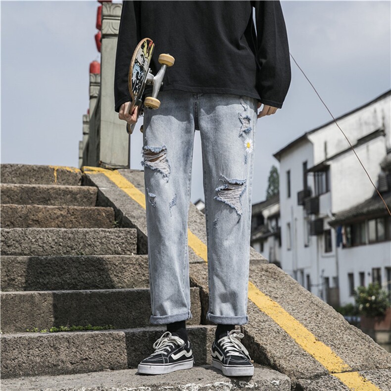 牛仔裤男ins风破洞潮春季新款A310P38,男装牛仔裤,星座1116-2