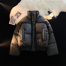 现货5W件冬季三防重磅硬挺boxy短款羽绒立领PU皮棉衣外套加厚棉服，男装棉衣，电商A486-1