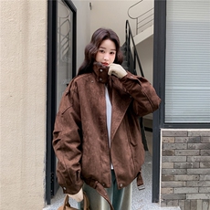 复古羊羔毛翻领加绒加厚鹿皮绒冬装外套2C293-Q910-P235-K348，女装棉衣/棉服，2C293
