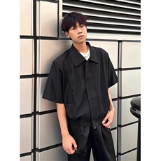 复古短款廓形翻领垫肩衬衫夹克男夏季宽松短袖上衣J115，男装夹克，星座1116A（原606A-3）
