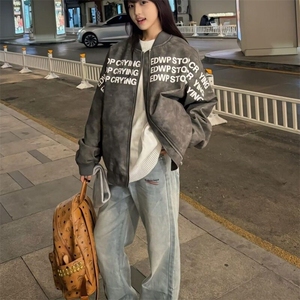 字母印花美式棒球服外套男秋季潮牌高街hiphop高级感痞帅飞行夹克图片
