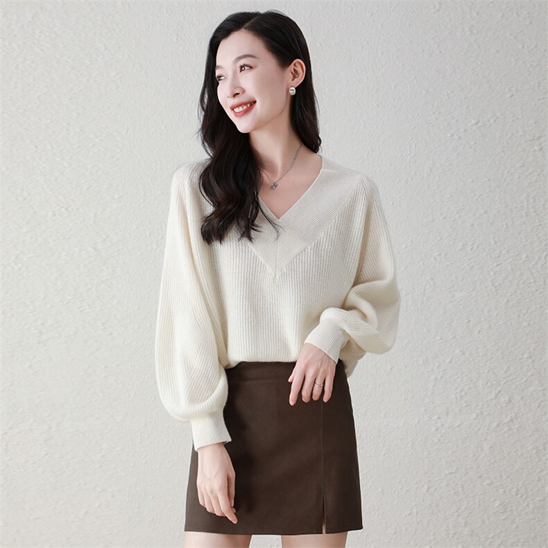 100%纯山羊绒秋冬新款时尚休闲羊绒衫宽松v领打底衫,女装羊绒衫,阿舍尔精品