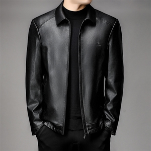冬季新款中年男士加绒加厚外套商务休闲翻领上衣爸爸装保暖皮衣