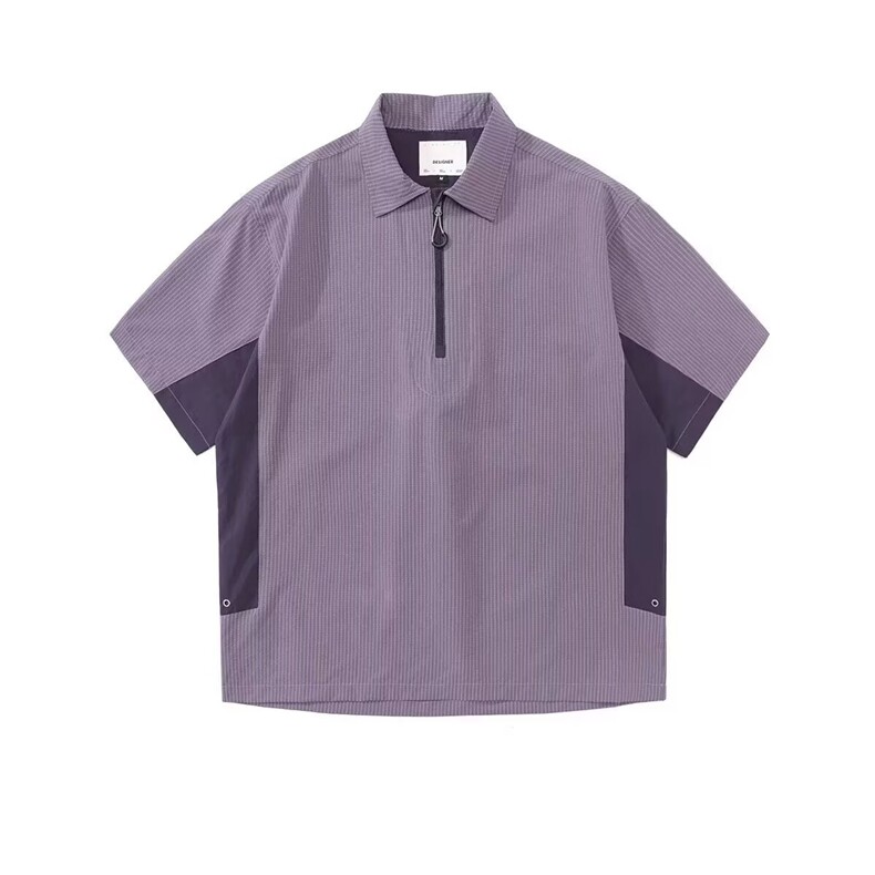 半拉链polo衫男士夏新款美式痞帅宽松轻薄拼接短袖t恤PL86 P44图片