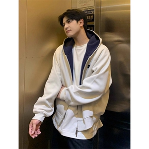 [[004] 开衫连帽卫衣男刺绣短款外套痞帅棒球服A079-WY04-P52图片