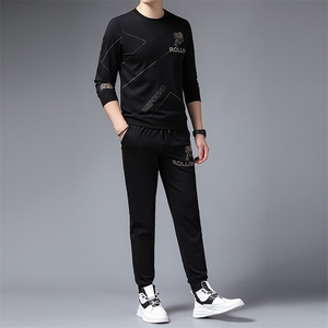 商务套装男士春秋季两件休闲时尚卫衣中年两件套运动服男外套潮图片