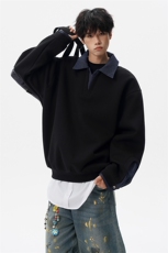 8XL-M美式拼接新款翻领高级感衬衫领运动上衣长袖卫衣男WY26P68，男装衬衫，电商D206-1