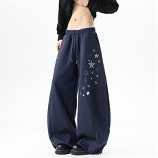 【现货】XZ1218BKW32特价P46星星格纹拼接刺绣休闲宽松卫裤，男装休闲裤，星座1218（原611-3）