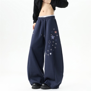 【现货】XZ1218 BKW32 特价P46 星星格纹拼接刺绣休闲宽松卫裤图片