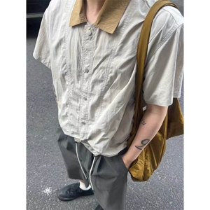 档口现货~夏季工装尼龙速干短袖衬衫拼接领下摆抽绳CT25115批45图片