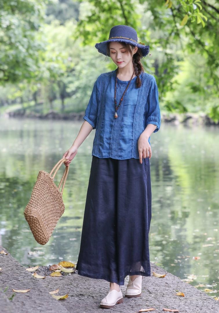 【现货】夏季新款纯苎花边上衣+双层苎阔腿裤,女装其它,依鼎衣典